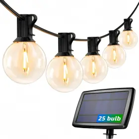 440001-ww Le Lepro Solar Outdoor String Lights Patio Bistro 25ft 26 Led G40 Bulbs Us