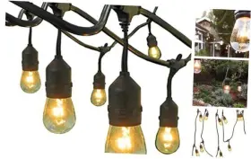 00810037836660 Lee Display Outdoor Patio String Lights Hanging Black Cord Vintage Edison Light Bulbs 25