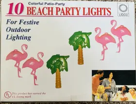 L2065 Lidco Vintage Pink Flamingo Beach Party Patio Lights 10 Light Set Blow Mold New