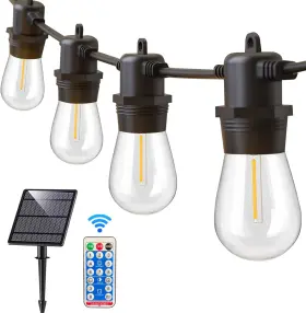 S14sl15-r Lightnum S14 Solar String Lights Outdoor Waterproof Patio 50ft 15 Led Edi