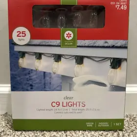 Lights 028208109264 25 Clear Transparent C9 String Green Wire Indoor/outdoor Incandescent