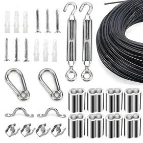 Litcher 694685553427 Globe String Light Suspension Kit Outdoor Guide Wire Vinyl Coated Stainl