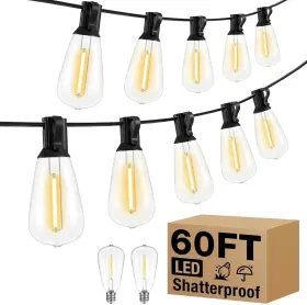 Lto1801 Litogo 313040948998 Led Outdoor String Lights 60ft Patio Waterproof With Edison Bulb