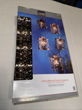 9468497 Living Accents Lighted Metal Bronze Lanterns String Lights- 10 Lights New In Box