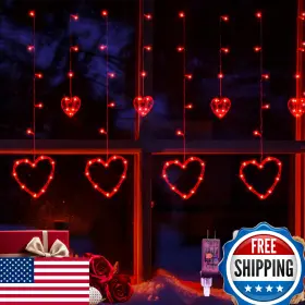 B09lh9p3ct Lolstar 138 Led Red Heart Valentine Curtain String Lights 8 Modes Ul Plug