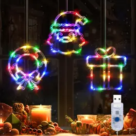 B0d4q9fj1t Lolstar 3-pack Christmas Window Led Lights Wreath Gift Box Santa - Usb