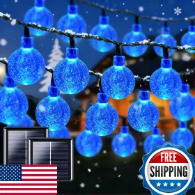 B0f6rw56df Lorryte 2-pk 120 Led Blue Solar Christmas Lights Outdoor 72ft Crystal Globe