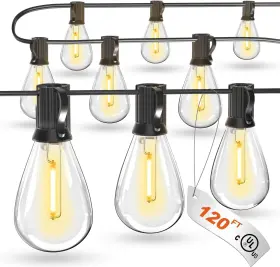 Luckystyle 313102112190 120ft Led Outdoor String Lights With 30 2 Edison Shatterproof Waterpr