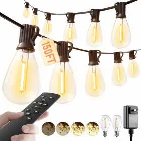 B0fcbvd8rx Luckystyle 150ft Led Outdoor String Lights With Remote 55 2 Shatterproof Bulbs