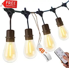 Jypn-15ls14l-wwd Lukasumi 48ft Led Outdoor String Lights With Dimmer 15 1 Edison Bulbs Waterproof Patio