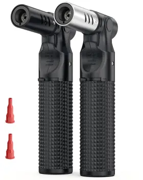 237-001 Lunarfiery 2 Pack Butane Torch Lighter Small For Kitchen Camping Bbq Black Silver