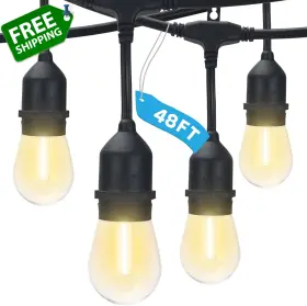 Lr40032 Luxrite 48ft Led Outdoor String Lights Commercial Grade Waterproof 24 Edison S1