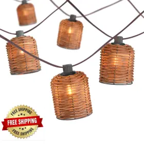 B0bzyhlzyp Maindeco Natural Rattan String Lights 10 Rustic Raffia Cage 13 Ft Plug-in