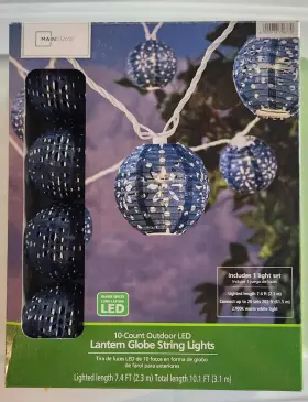 Mainstay 920978706770 Mainstays 10 Count Outdoor Led Lantern Globe String Lights Blue