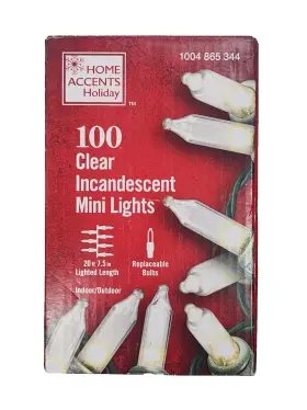 Mainstays 195546011068 Home Accents 100 Count Clear Mini 20 Ft String Lights Indoor Outdoor Green Wire