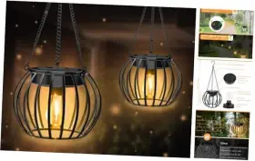 2psl01 Mayung Solar Lanterns Outdoor Waterproof Lights - 2 Pack Hanging Metal Packs