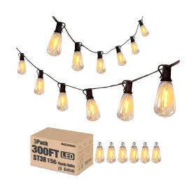 Us300150-tx20b0-st38s122 Meidaoduo 300ft Edison String Lights Outdoor Waterproof With 150 6 Extral Led Shatterpr