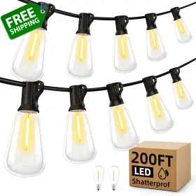 Cmc-o78xa Mgvih Outdoor String Led Patio Lights - 200ft 60m Outside Waterproof Light St38 Shatte