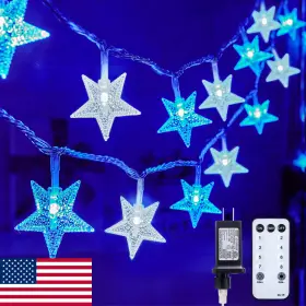B0cyp94r8x Minetom Blue White Star String Lights 33ft 100 Led Remote Timer Waterproof 8 Mod