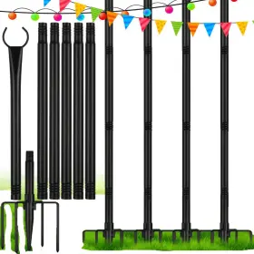 Misopily 313084295270 8.5 Ft Metal Outdoor String Light Poles Hooks 5 Prong Base Black 4 Pack
