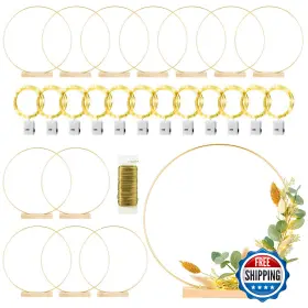B0byn31pm1 Mjrasg 12-pack 18 Inch Floral Hoop Wreath With Stand And Led Lights - Diy Craft Metal Rings