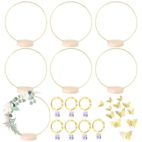 B0dgktw5m5 Mjrasg 7-pack 10 Inch Floral Hoop With Stand And Led Fairy Lights - Gold Metal Rings Diy Crafts
