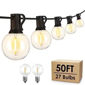 Ustx-g40-50ft-25s-1 Mlambert 50ft Led Outdoor String Lights G40 Globe Dimmable Patio - Black