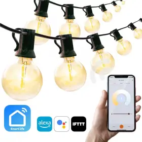 Newhouse Lighting 445015332303 Outdoor 50 Ft. Plug-in Globe Bulb Led Smart App-enabled String Light Dimmable