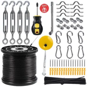 Newleray 631161431022 String Light Hanging Kit With 164 Ft Nylon Coated Stainless Steel 304 Wire Ro