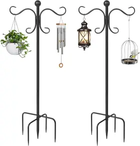 Am-gou2 Nobrand 76 Inch Adjustable Double Shepherds Hooks For Outdoor Hanging Plants Lights