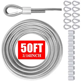C001 Nobrand Vinyl Coated Steel Cable 3/16 Inch 50ft/100ft For String Lights-silver