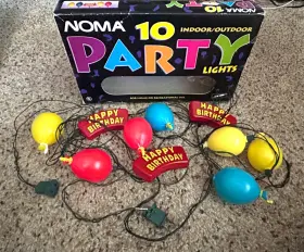 Noma 028208212438 Vtg Happy Birthday Balloons Patio Camper Rv Party String Lights Retro Rare