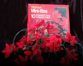 4655 Noma Silk Poinsettias On Red Twinkle Lights 2 Sets 7ft Long Vintage 4655 Noma Silk Poinsettias On Red Twinkle Lights 2 Sets 7ft Long Vintage