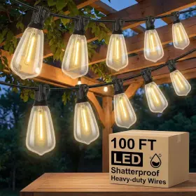 St38 Nordic Hygge 744110072594 100 Ft. Led Outdoor String Lights Plug-in With 52 Shatterproof Vintage Edis