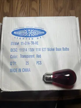 11-s14-tr-re Novelty Lights 23 Pack 11s14 Outdoor Patio Edison Bulbs E26 Medium Base Red 11 Watt