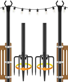 5jie-7ft-hlg-h Nuerpo String Light Poles Metal For 10 Ft 2 Pack Black