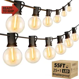 Ohlux 744110792577 Outdoor String Lights 55ft Shatterproof Led Patio With 26 Dimmable