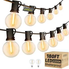 Gls-20j2p-g40-80 Ohlux Outdoor String Lights 180ft G40 Globe Led Patio With 82 Dimmabl