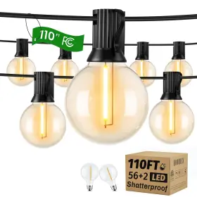 Il-e12-2011056 Ohlux Outdoor String Lights 110ft Dimmable Patio With 58 G40 Shatterpr