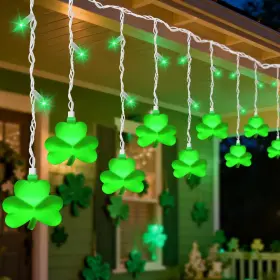 B0fx9qb9rh Pasuto 25 Led Green Shamrock Icicle Lights 6.75ft St. Patricks Day Curtain Stri