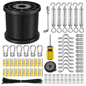 Phewnyzo 445019363389 200 Ft Vinyl Coated 304 Stainless Steel Cable String Light Suspension Kit With T