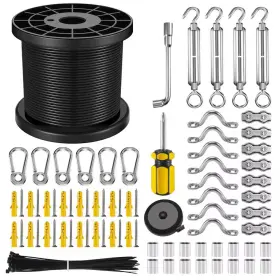Phewnyzo 445048855886 164ft Vinyl Coated 304 Stainless Steel Cable String Light Hanging Kit With Turnb