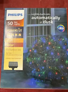 284-1192 Philips Solar Powered Multi Color 50 Led Net Light Outdoor Use 3 Ft X 4
