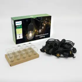 639304-278 Philips 29 Ft Outdoor String Lights With 15 Clear Incandescent Bulbs And Black