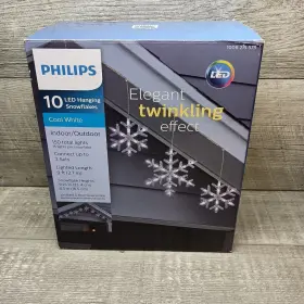 640150-125 Philips 10 Count Cool White Led Hanging Snowflakes Elegant Twinkling Effect 640150-125 Philips 10 Count Cool White Led Hanging Snowflakes Elegant Twinkling Effect