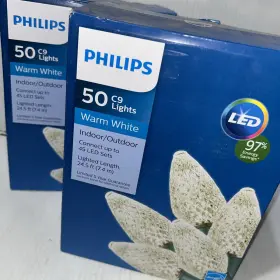 307j Philips 689720379759 Lot Of 2 50 Ct Warm White Led Faceted C9 Lights Christmas 24.5ft /307j
