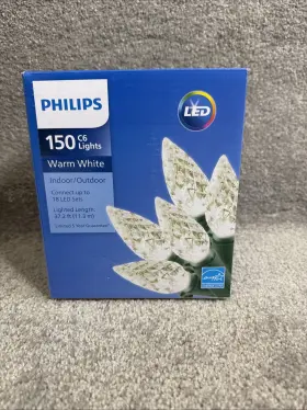 Philips 689720430733 150 Count Warm White Led Faceted C6 String Light Lighted Length 37.2