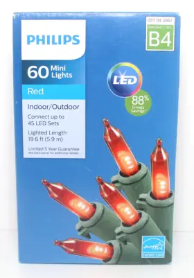 701917-101 Philips 60 Led Red Mini Lights Green Wire Indoor/outdoor 19.6 Ft Length Target