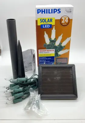 730101-101 Philips Solar Powered Led 24 Warm White Mini Lights Bulbs Outdoor Use 7.6 Ft