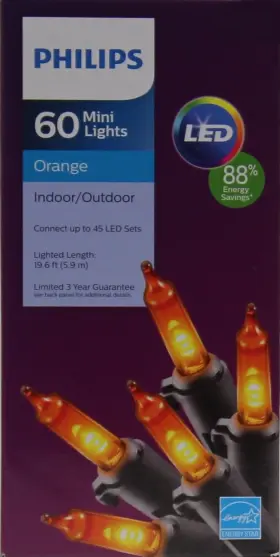 730664-102 Philips Halloween Led 60 Orange Mini String Lights Black Wire Nib 730664-102 Philips Halloween Led 60 Orange Mini String Lights Black Wire Nib